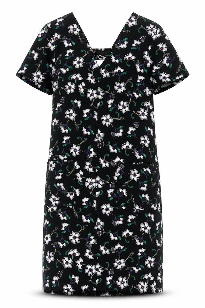 NEXT Womens Black Floral Polyester Sheath Size 10 V-Neck Pullover