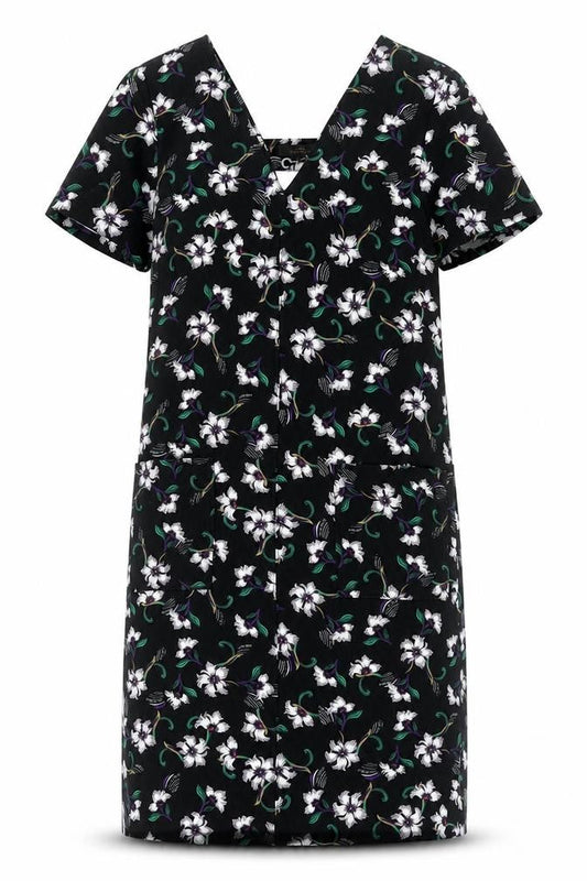 Next Womens Black Floral Polyester Sheath Size 10 V-Neck Pullover