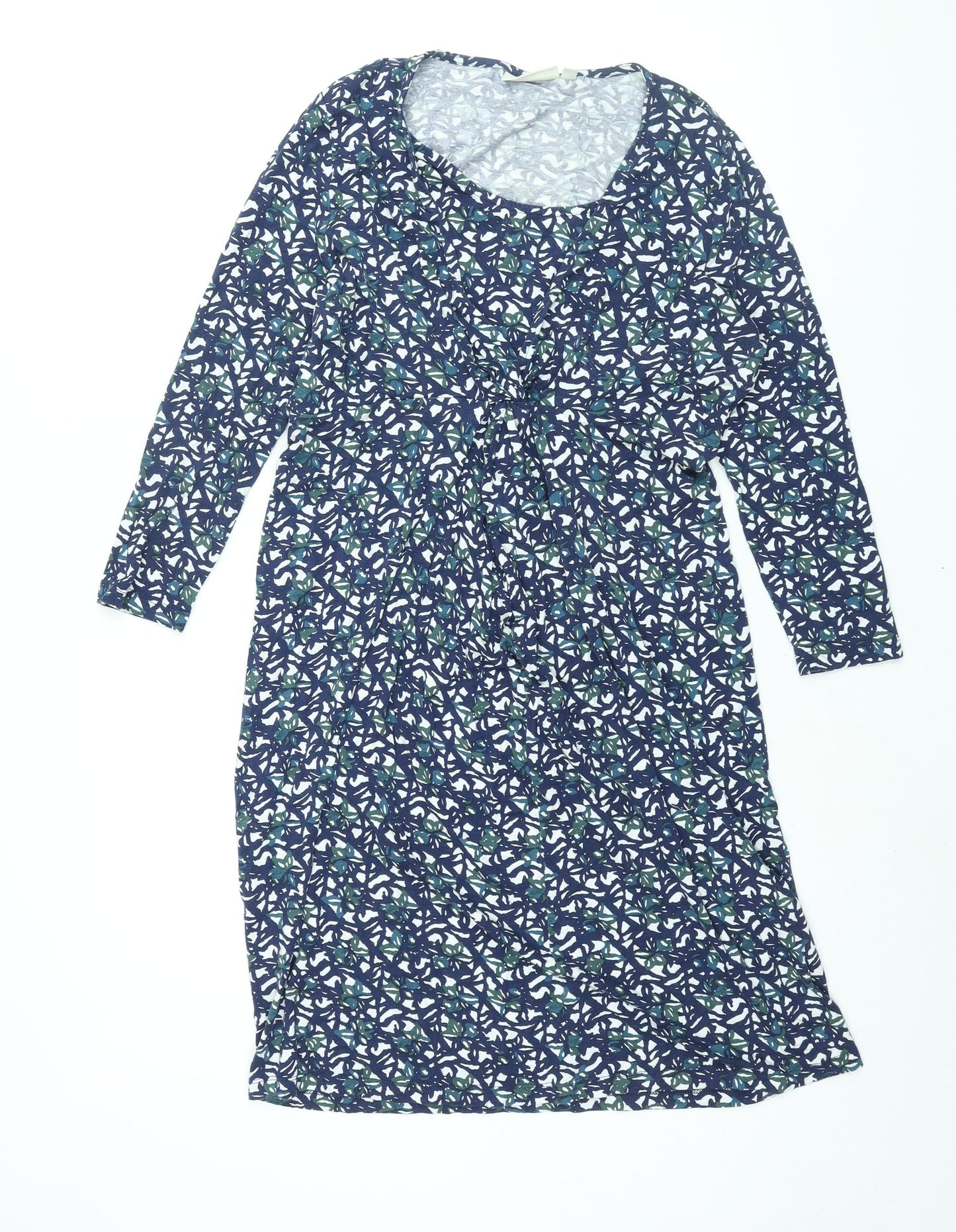 JoJo Maman Bébé Womens Blue Geometric Viscose Shift Size M V-Neck Pullover - Twist Detail