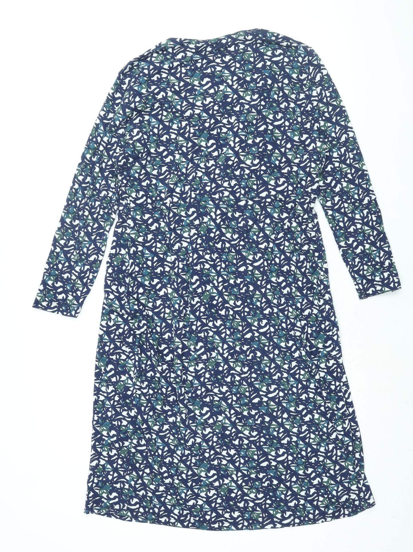 JoJo Maman Bébé Womens Blue Geometric Viscose Shift Size M V-Neck Pullover - Twist Detail