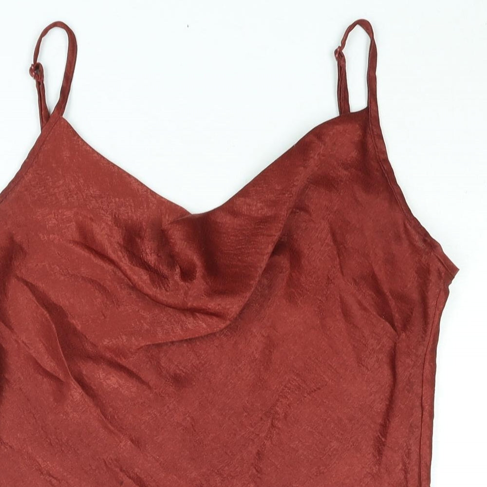 PRETTYLITTLETHING Womens Red Polyester Camisole Blouse Size 10 Cowl Neck