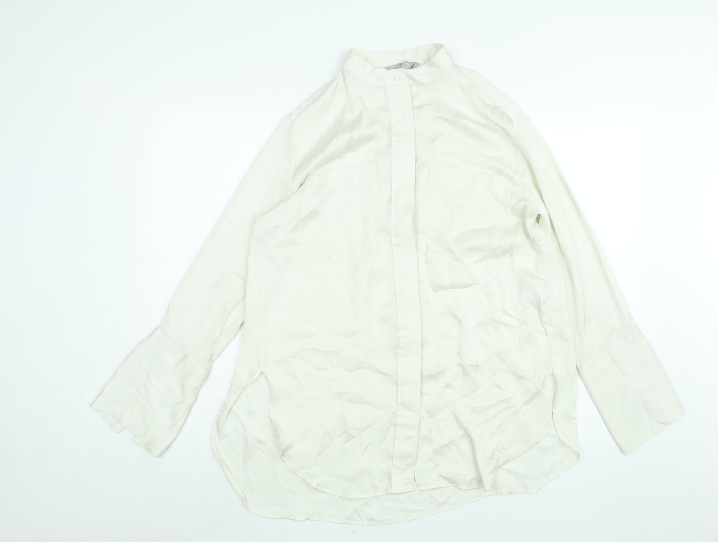 H&M Womens Ivory Polyester Tunic Blouse Size S Round Neck