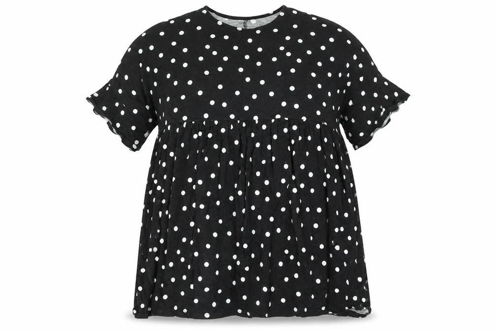 ASOS Womens Black Polka Dot Cotton Shift Size 14 Round Neck Pullover - Smocked