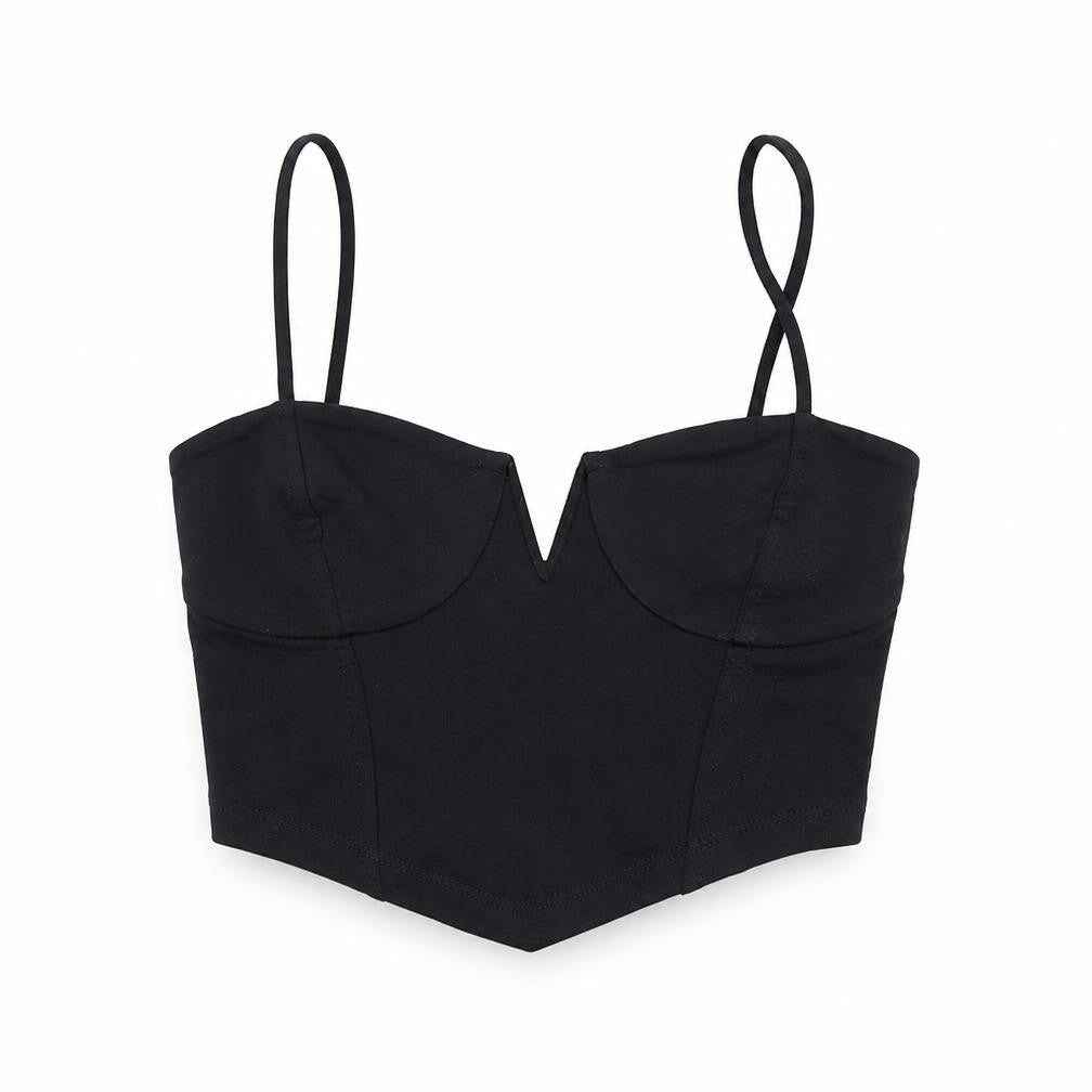 Stradivarius Womens Black Cotton Cropped Blouse Size XS Sweetheart