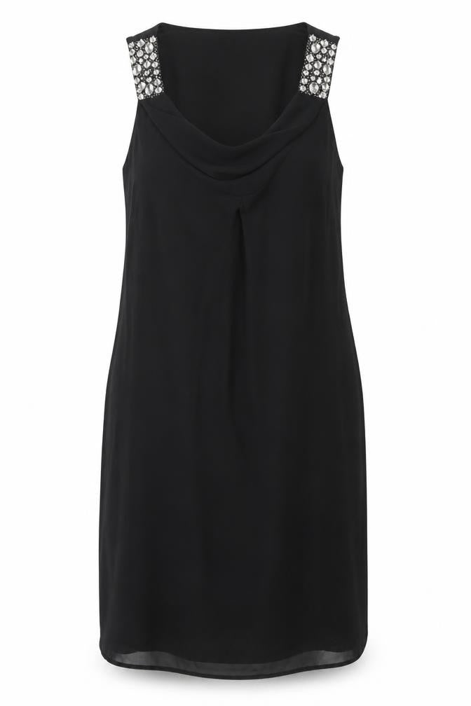 BHS Womens Black Polyester Shift Size 18 Cowl Neck Pullover - Rhinestone Strap
