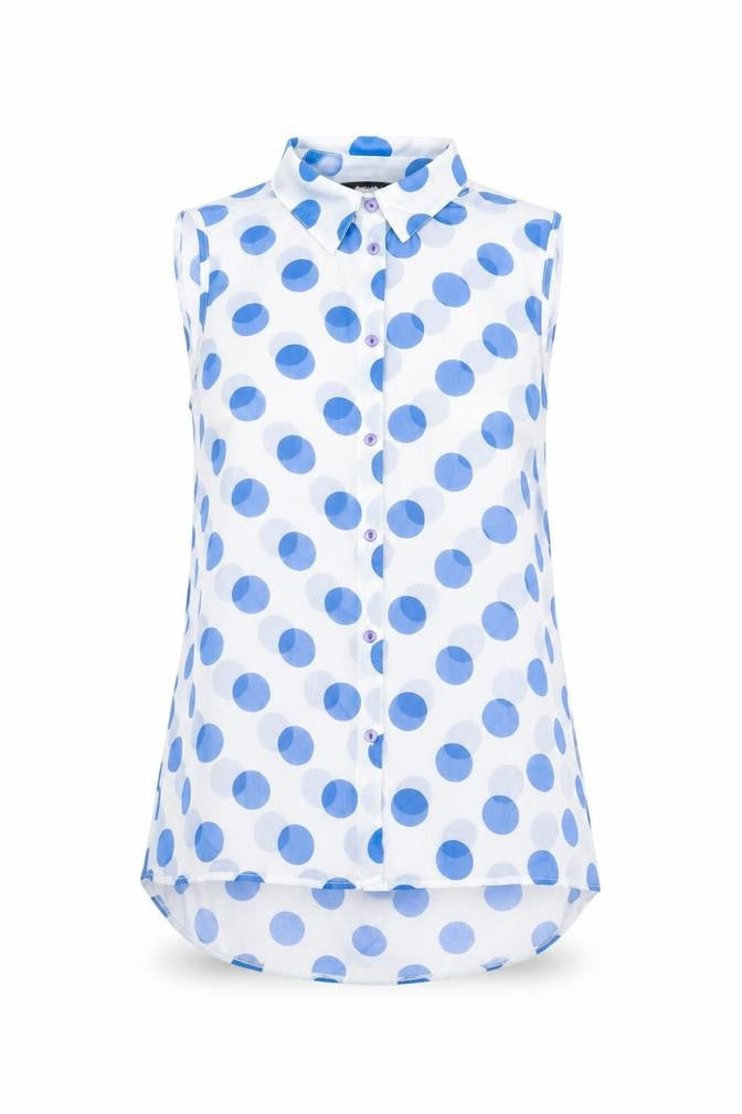 Roman Womens Blue Polka Dot Polyester Basic Blouse Size 10 Collared