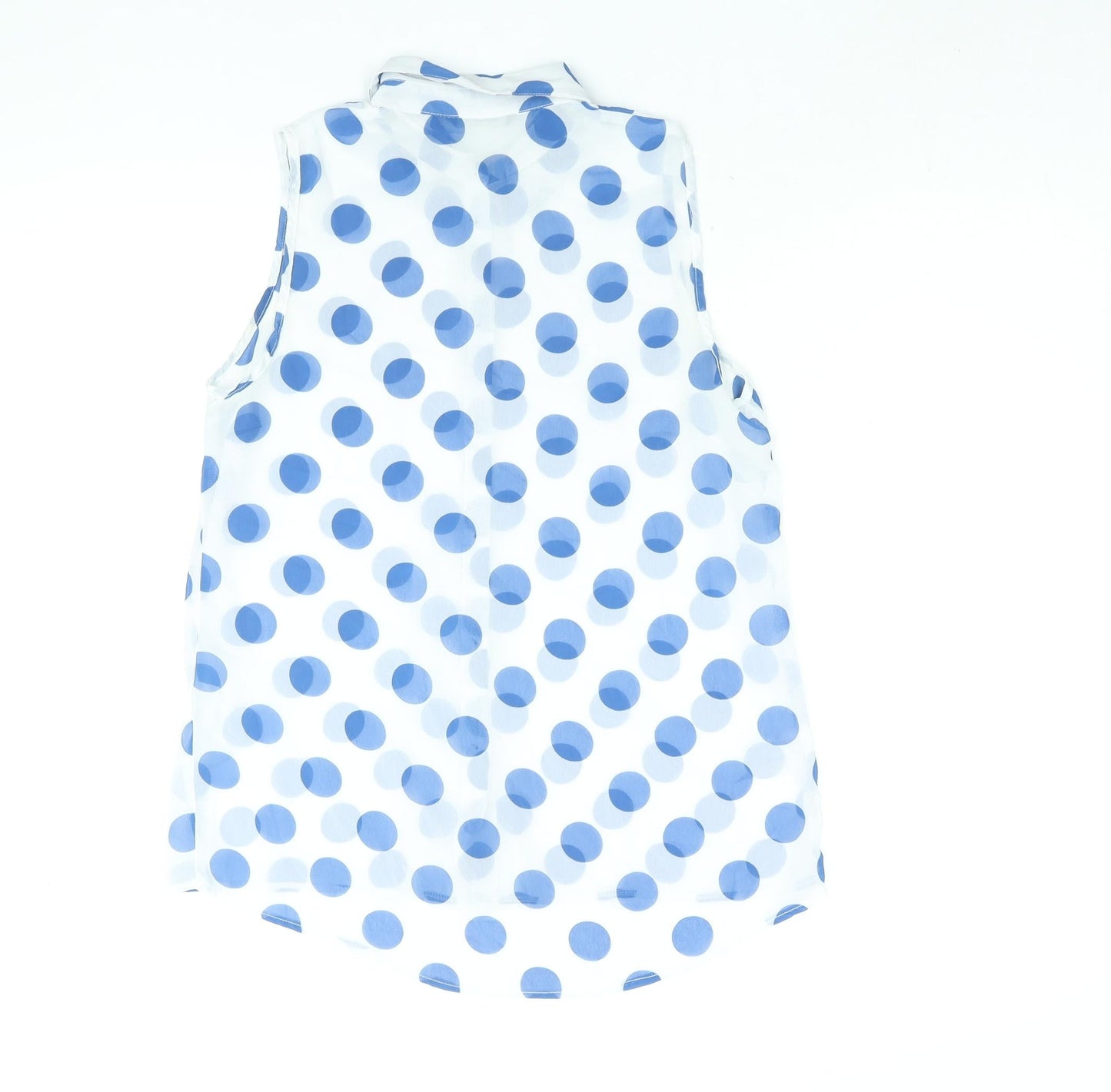 Roman Womens Blue Polka Dot Polyester Basic Blouse Size 10 Collared