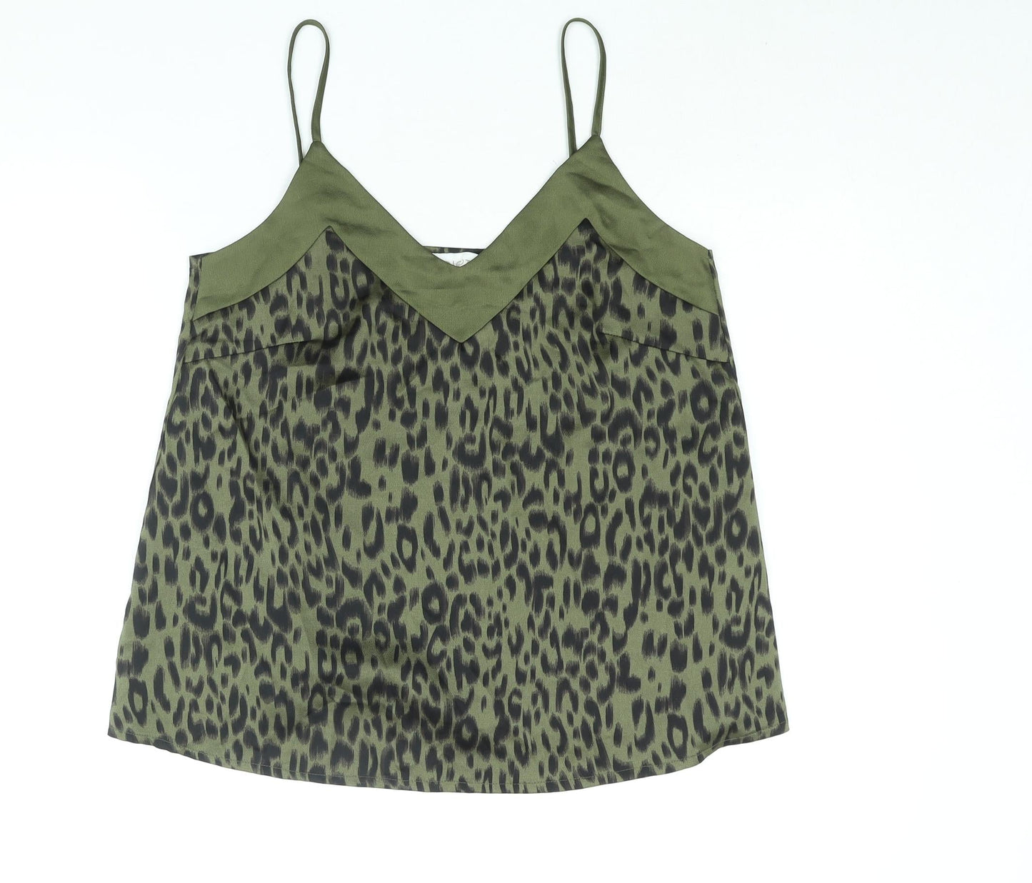 Apricot Womens Green Animal Print Polyester Camisole Blouse Size 10 V-Neck - Leopard Print