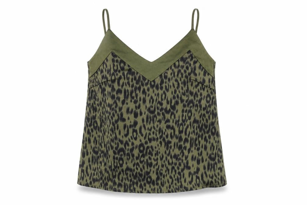 Apricot Womens Green Animal Print Polyester Camisole Blouse Size 10 V-Neck - Leopard Print