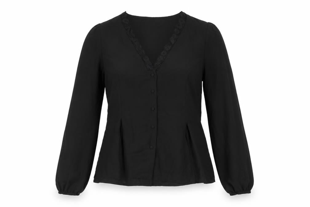 Rihoas Womens Black Polyester Basic Blouse Size L V-Neck - Lace Trim