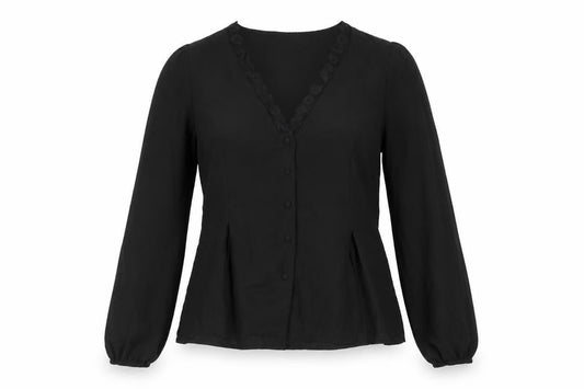 Rihoas Womens Black Polyester Basic Blouse Size L V-Neck - Lace Trim