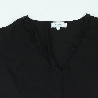 Rihoas Womens Black Polyester Basic Blouse Size L V-Neck - Lace Trim