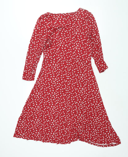 Back view of Principles women’s red geometric viscose a-line, size UK 14, v-neck pullover