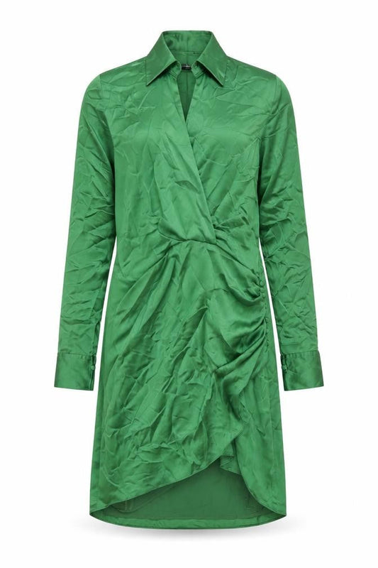 Zara Womens Green Polyester Shirt Dress Size S Collared Zip - Rouched Button