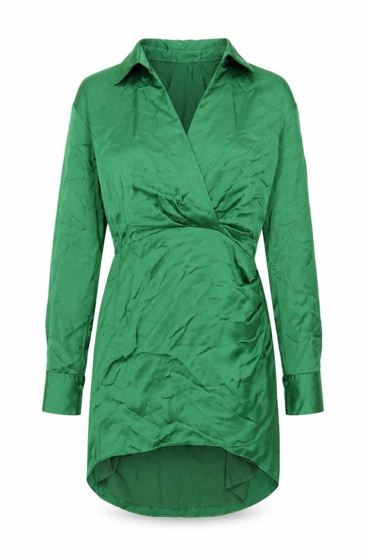 Zara Womens Green Polyester Shirt Dress Size S Collared Zip - Rouched Button
