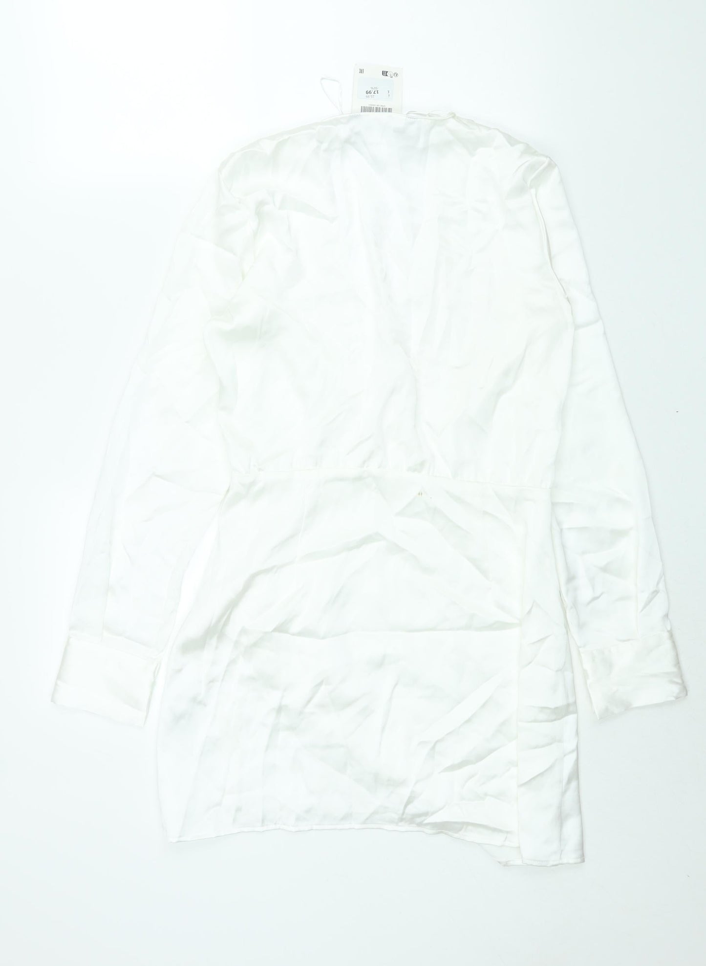 Zara Womens White Polyester Shift Size M V-Neck Zip - Rouched