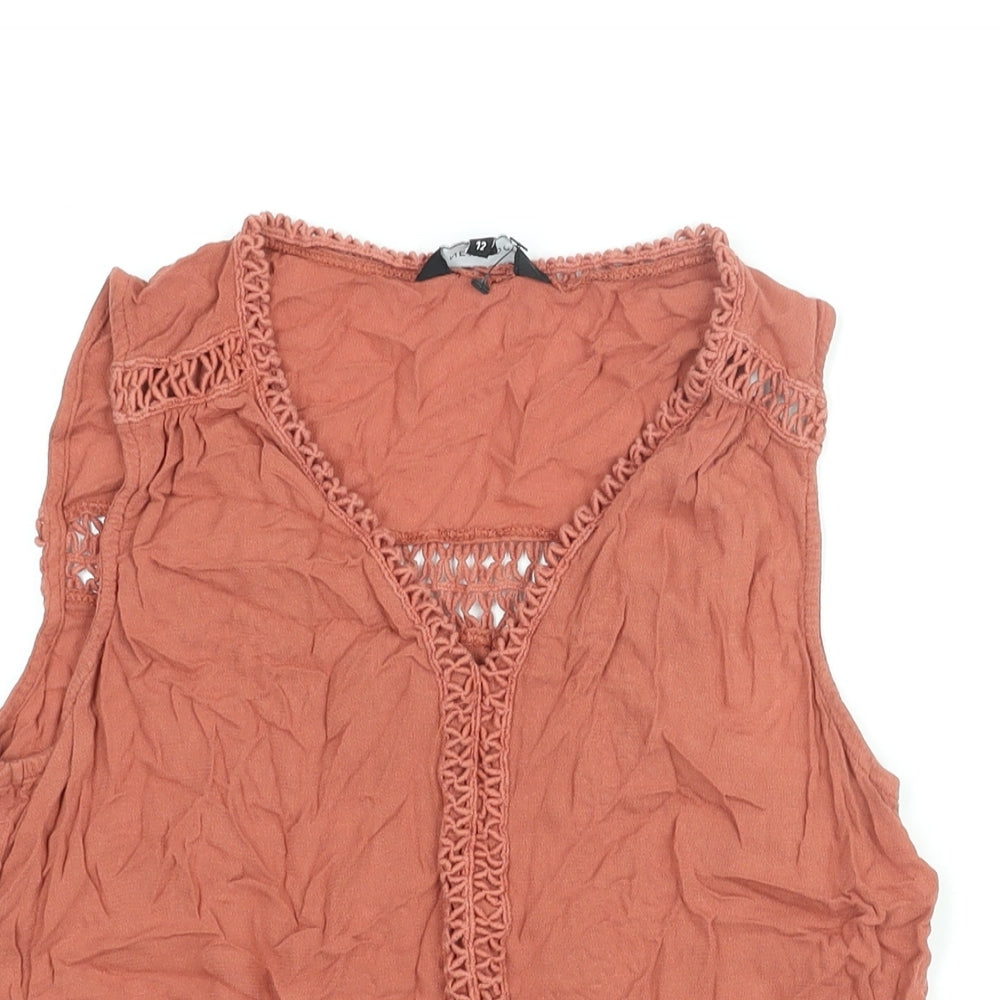New Look Womens Brown Viscose Camisole Blouse Size 12 V-Neck