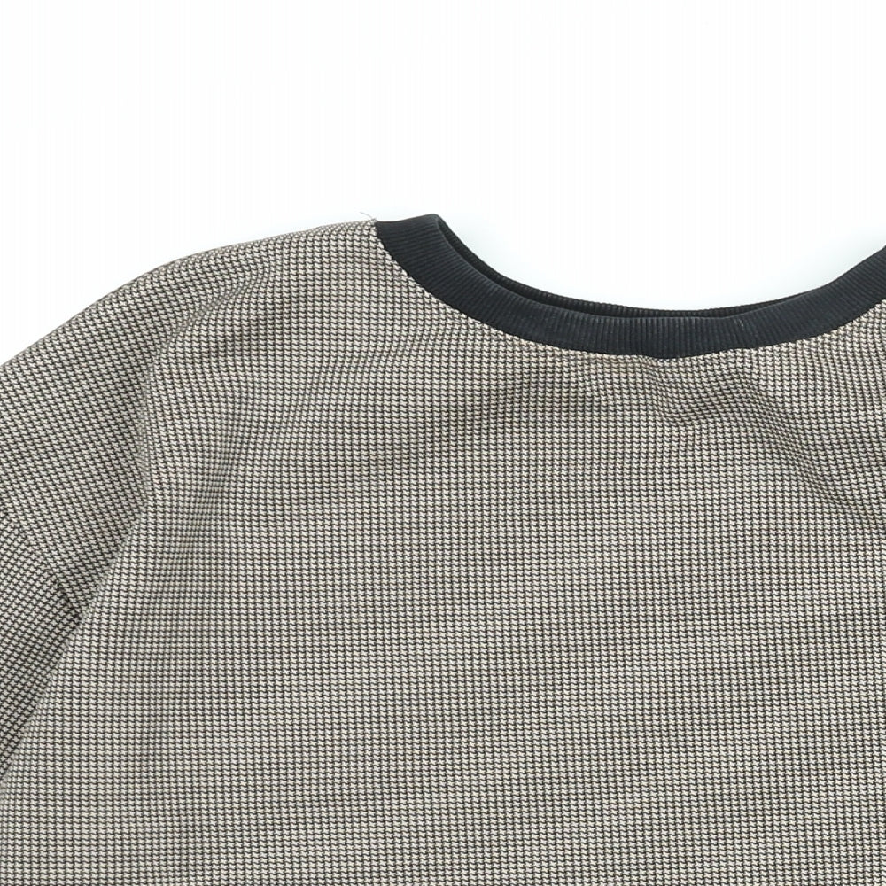 Zara Womens Black Check Polyester Basic Blouse Size S Round Neck - Cuff Strap Houndstooth