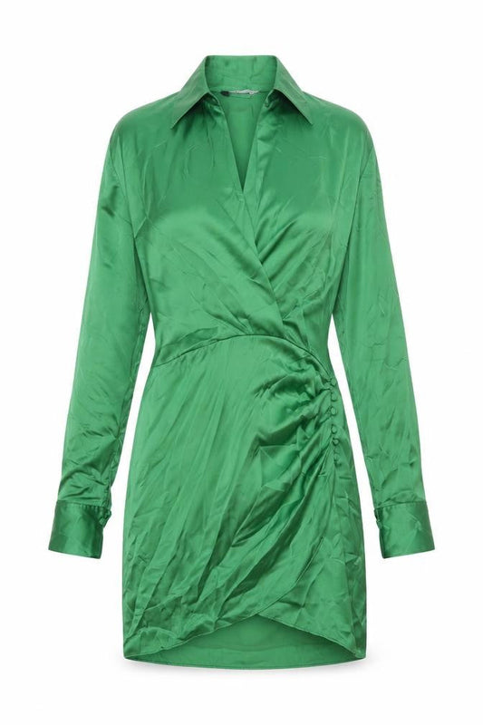 Zara Womens Green Polyester Shirt Dress Size M Collared Zip - Rouched Button
