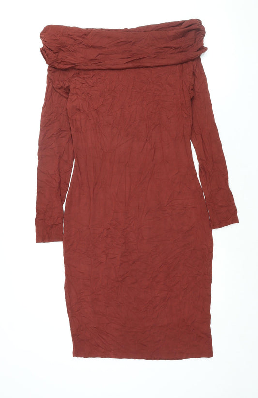 JustFab Womens Brown Viscose Bodycon Size M Off the Shoulder Pullover
