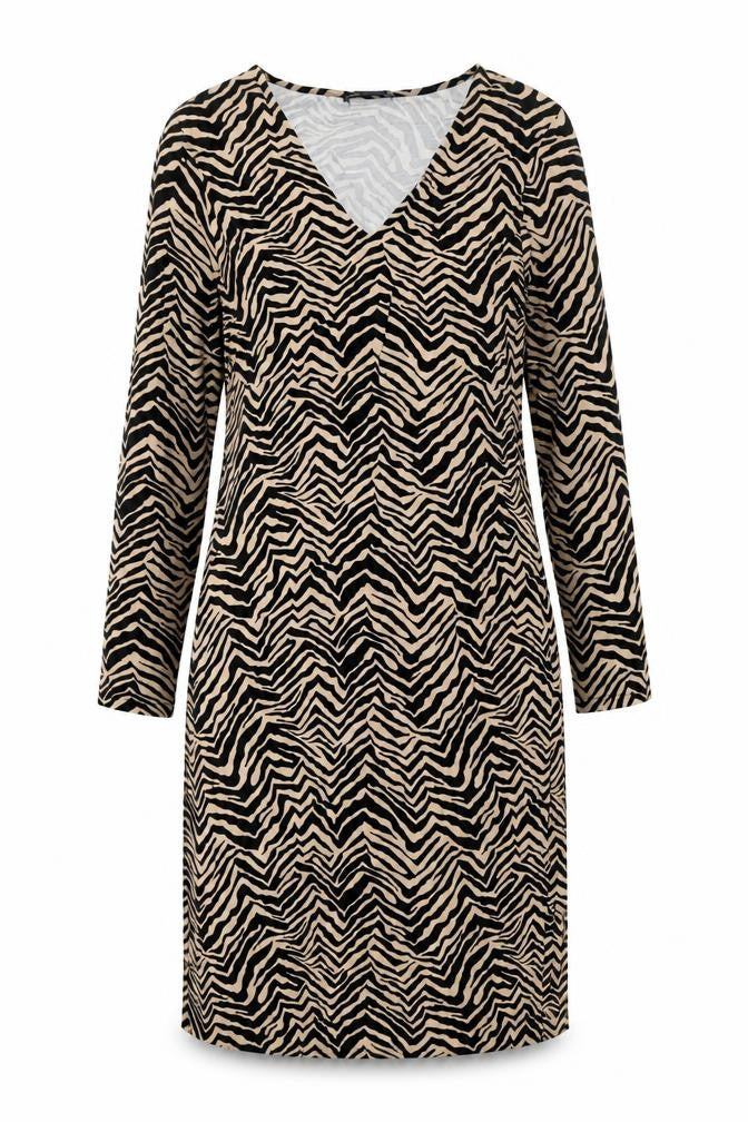 Marks & Spencer Womens Black Geometric Viscose Shift Size 16 V-Neck Pullover - Belted