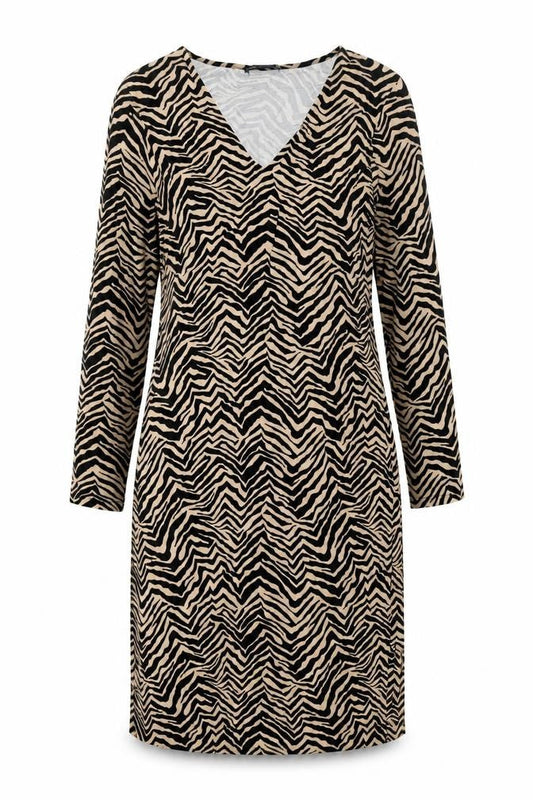 Marks & Spencer Womens Black Geometric Viscose Shift Size 16 V-Neck Pullover - Belted