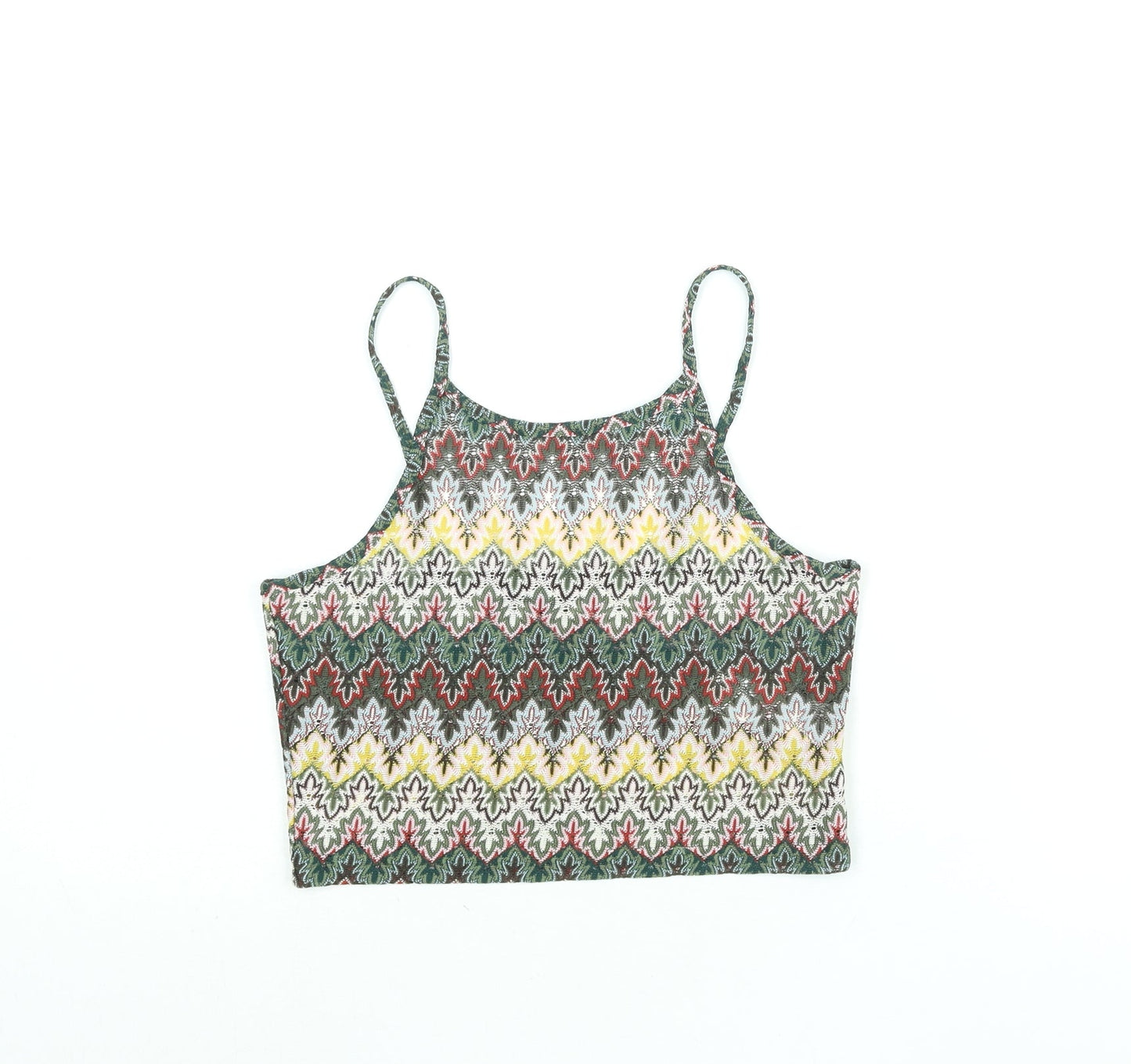 Topshop Womens Multicoloured Geometric Polyester Cropped Blouse Size 10 Scoop Neck