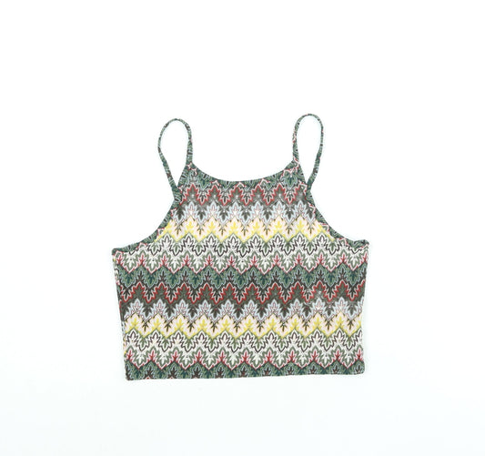 Topshop Womens Multicoloured Geometric Polyester Cropped Blouse Size 10 Scoop Neck