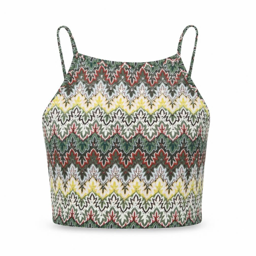 Topshop Womens Multicoloured Geometric Polyester Cropped Blouse Size 10 Scoop Neck