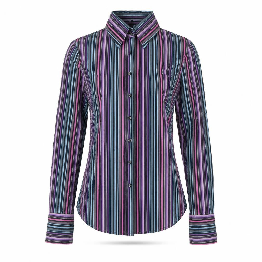 Massimo Womens Multicoloured Striped Cotton Basic Button-Up Size 8 Collared