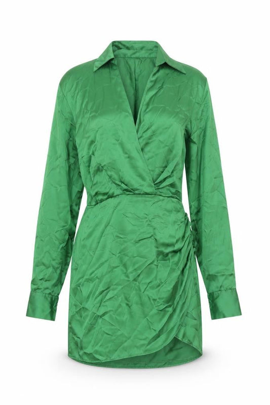 Zara Womens Green Polyester Shirt Dress Size M Collared Zip - Button Rouched
