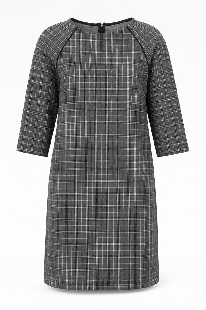 EDC Womens Grey Check Polyester Shift Size M Round Neck Zip