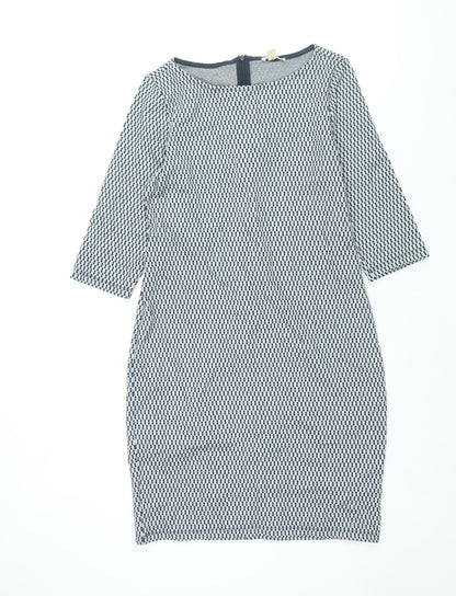 Additional front view of ESPRIT women’s grey check polyester bodycon, size M, round neck zip