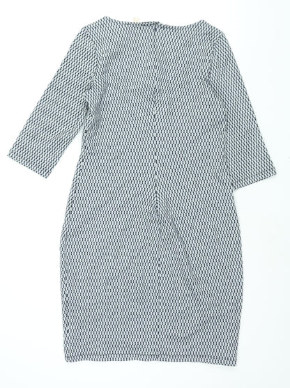 Back view of ESPRIT women’s grey check polyester bodycon, size M, round neck zip