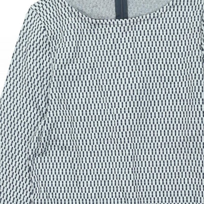 Close-up detail of ESPRIT women’s grey check polyester bodycon, size M, round neck zip
