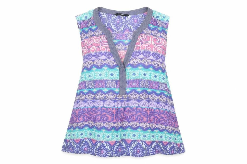 M&Co Womens Purple Geometric Cotton Basic Blouse Size 16 V-Neck