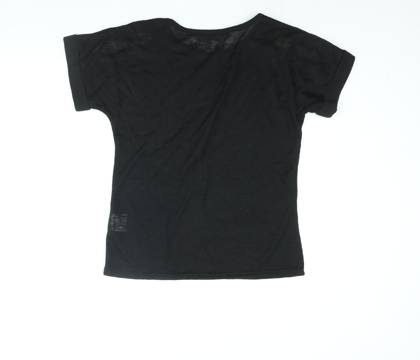 Brave Soul Womens Black Polyester Basic Blouse Size S Round Neck - Embroidered