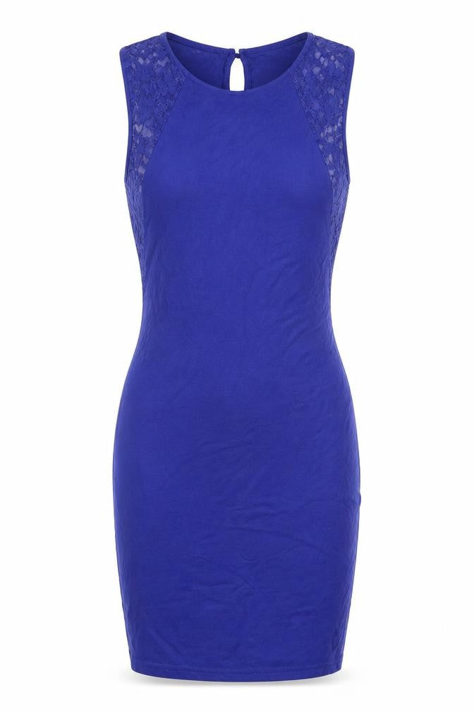Divided by H&M Womens Blue Viscose Bodycon Size 6 Round Neck Button - Lace Detail