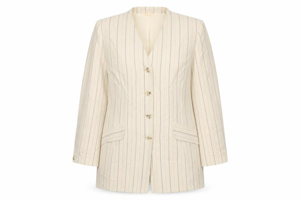 Precis Womens Beige Striped Jacket Blazer Size 16 Button