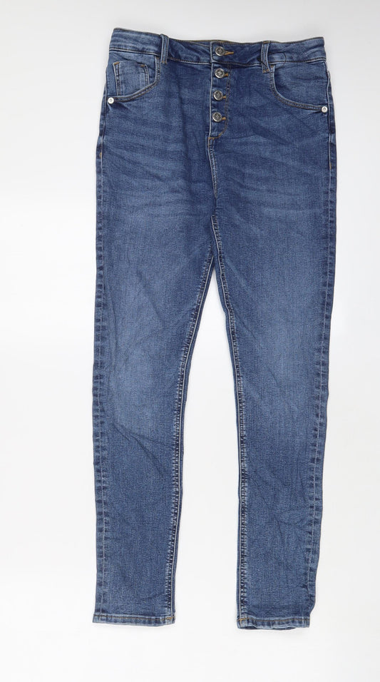 Marks and Spencer Girls Blue Cotton Skinny Jeans Size 12-13 Years L26 in Regular Button