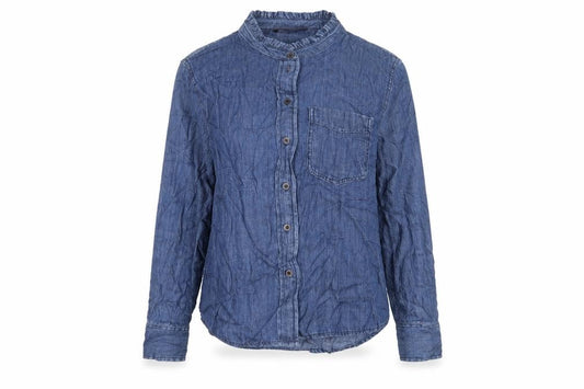 Marks and Spencer Womens Blue Cotton Basic Button-Up Size 10 Crew Neck
