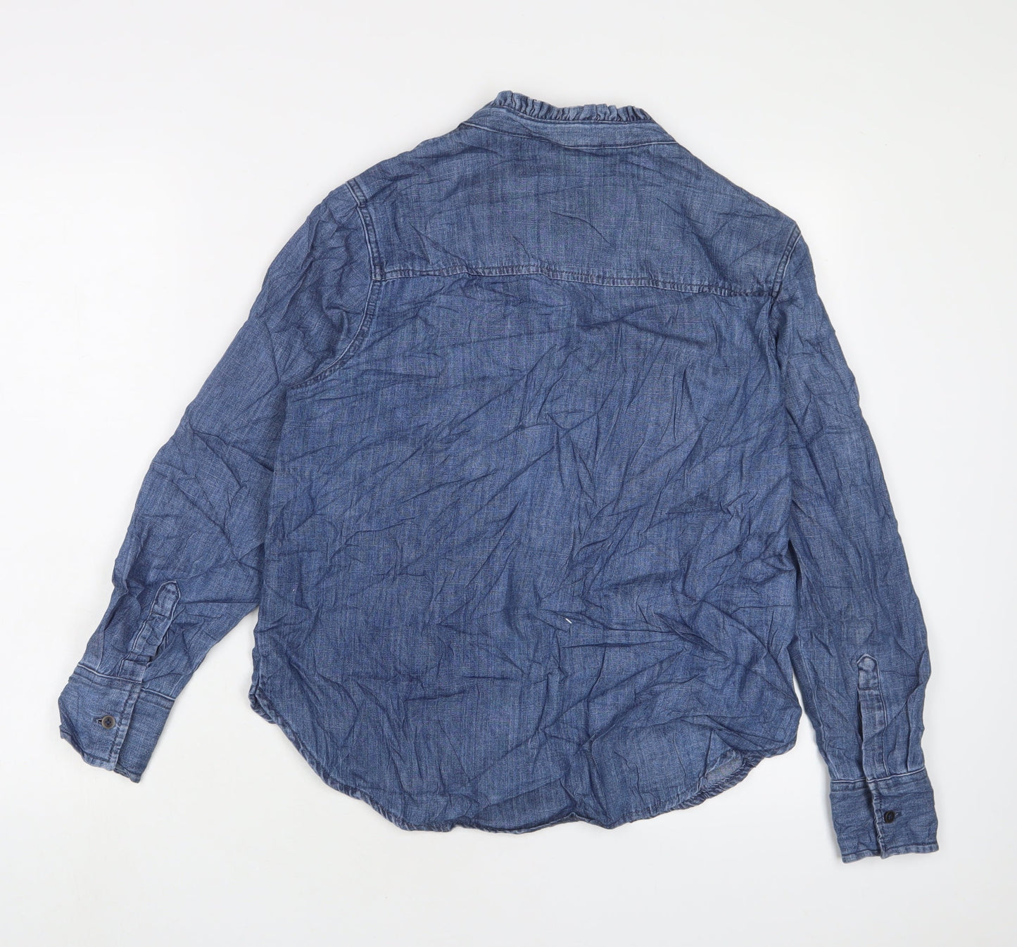 Marks and Spencer Womens Blue Cotton Basic Button-Up Size 10 Crew Neck
