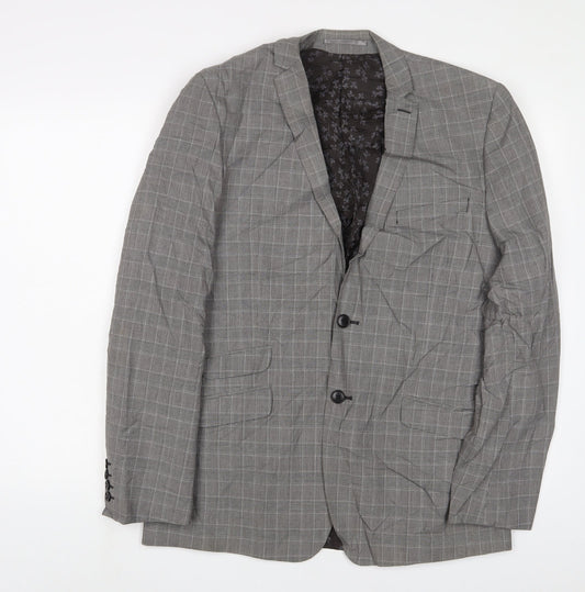 Limehaus Mens Grey Plaid Polyester Jacket Suit Jacket Size 40 Regular