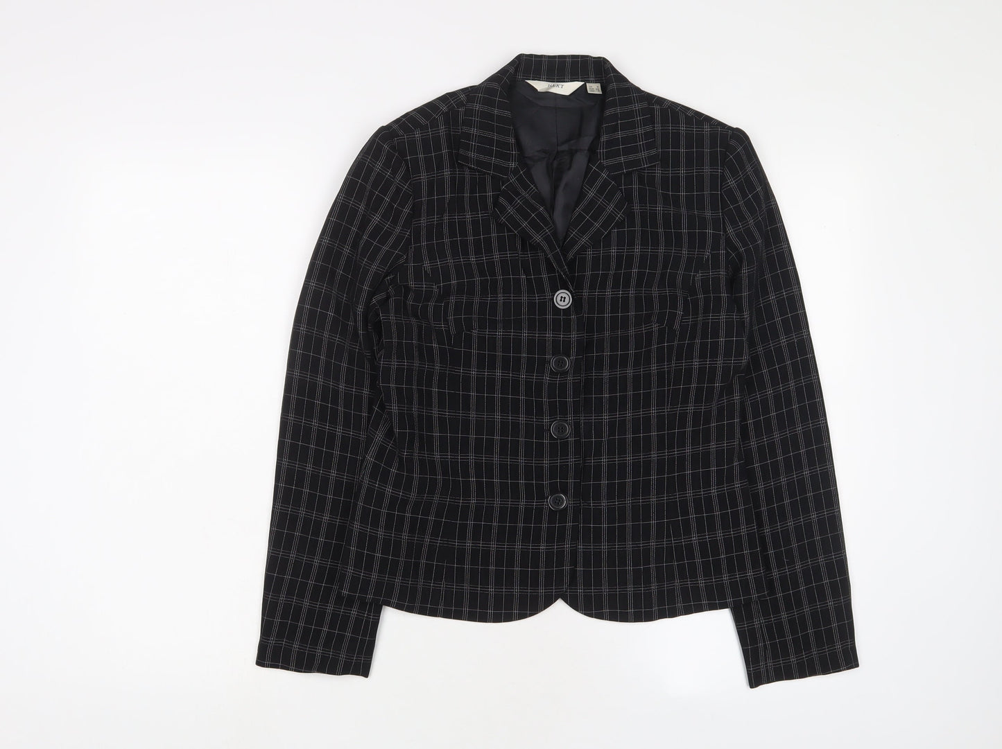 NEXT Womens Black Plaid Jacket Blazer Size 8 Button