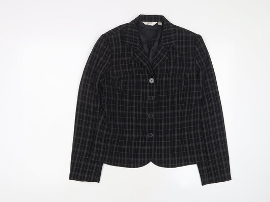 NEXT Womens Black Plaid Jacket Blazer Size 8 Button