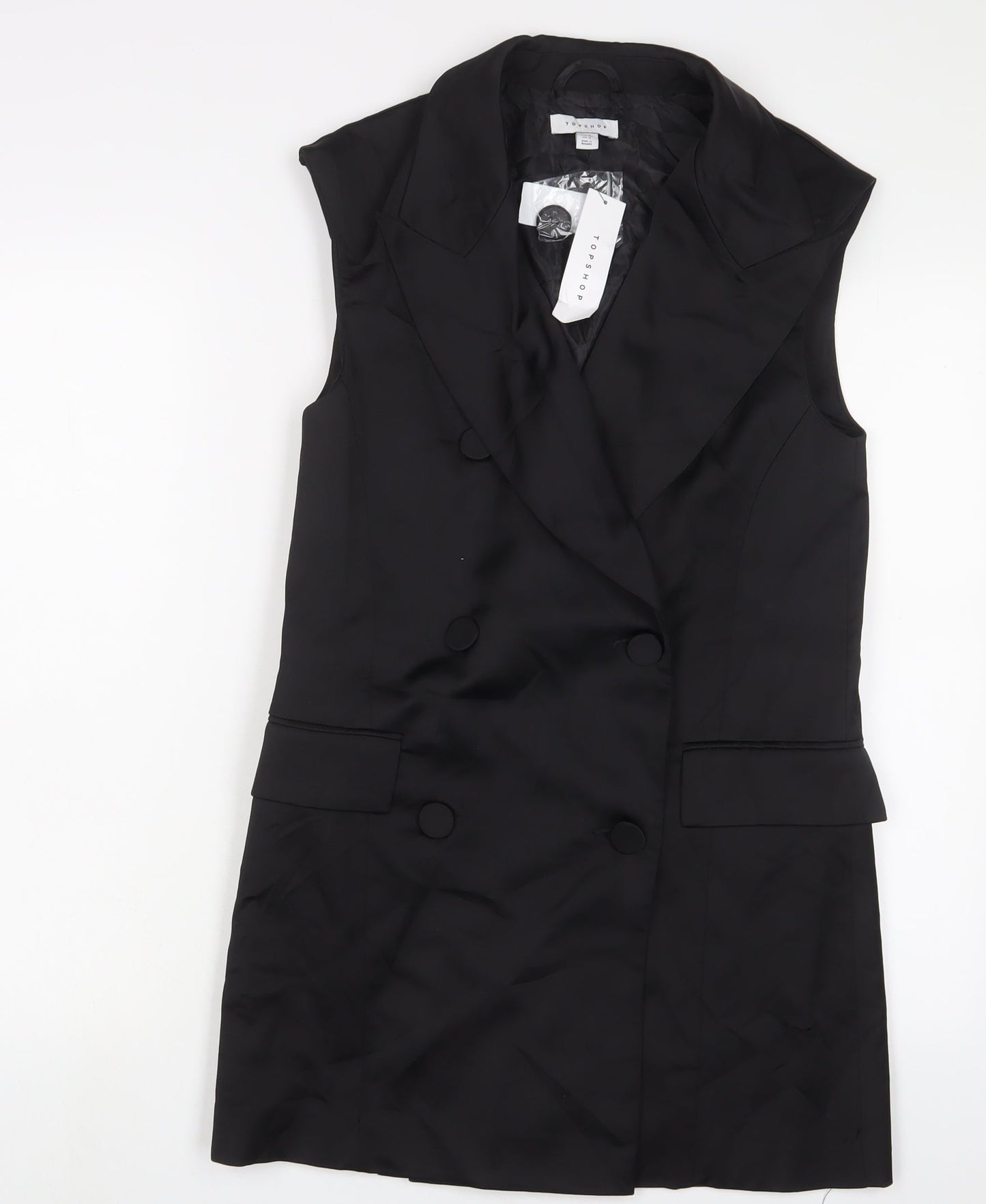 Topshop Womens Black Gilet Blazer Size 8 Button
