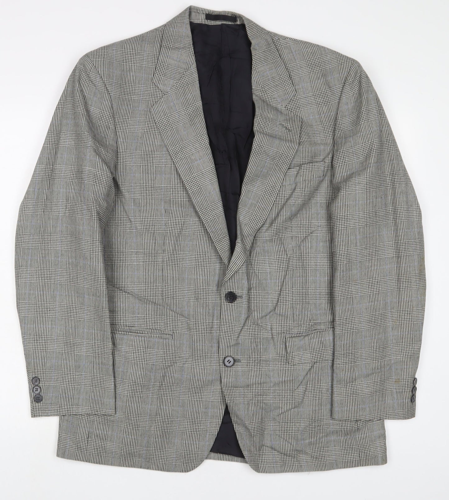 St Michael Mens Grey Plaid Wool Jacket Suit Jacket Size 40 Regular