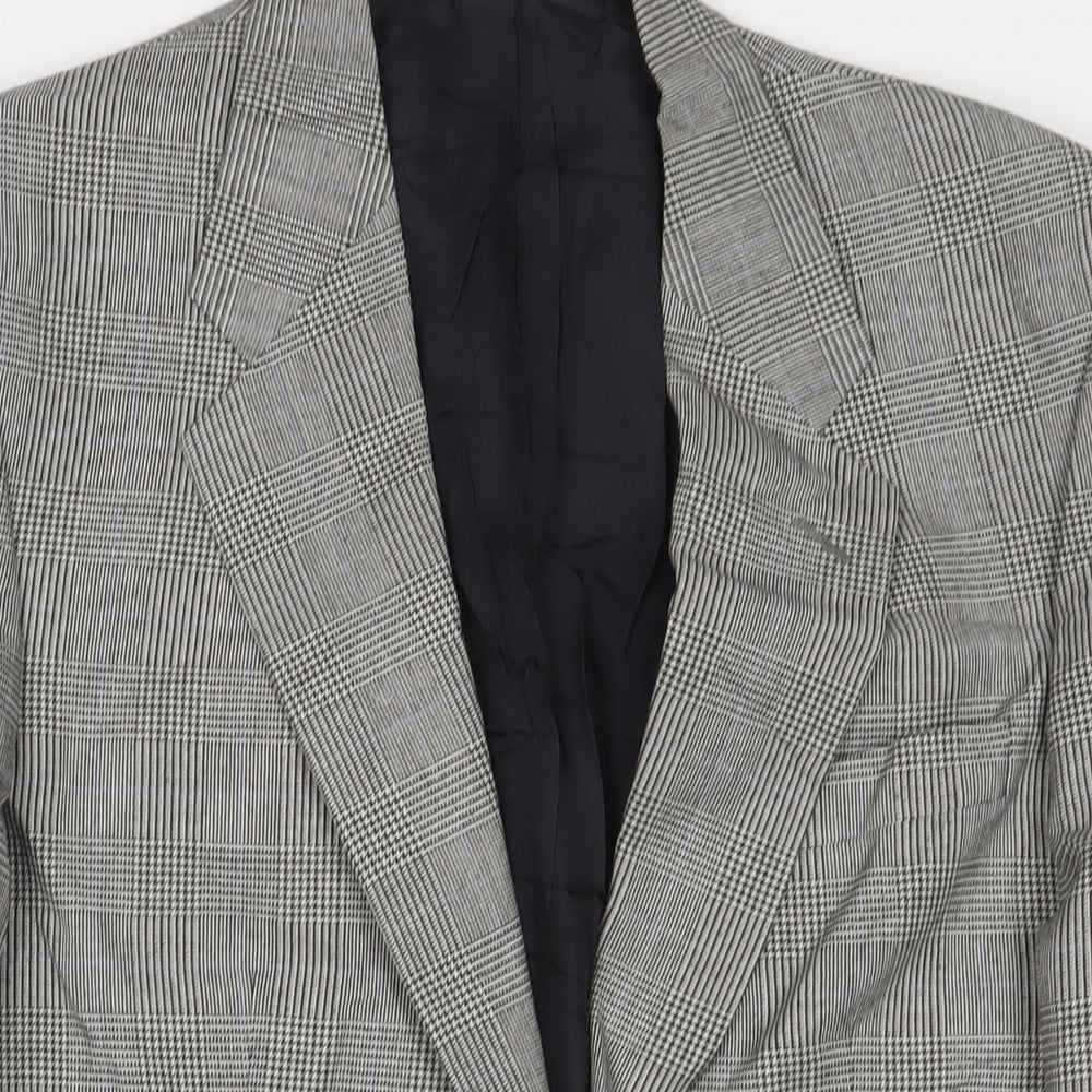 St Michael Mens Grey Plaid Wool Jacket Suit Jacket Size 40 Regular
