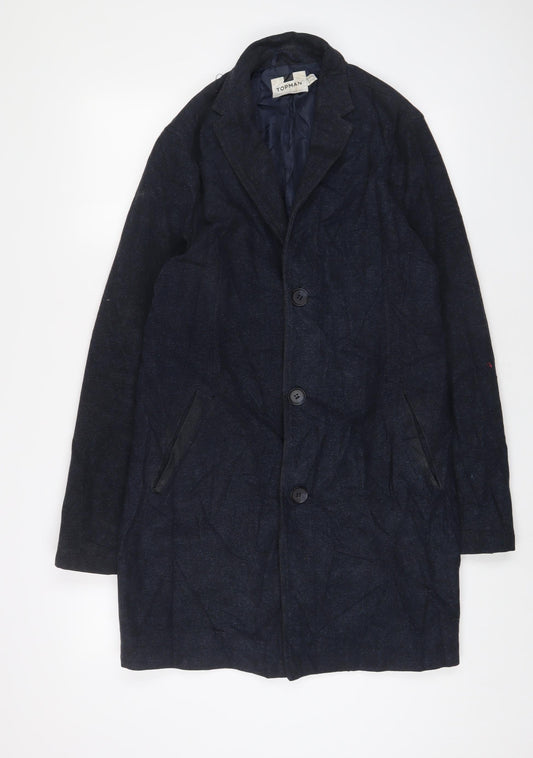 Topman Mens Blue Overcoat Coat Size S Button
