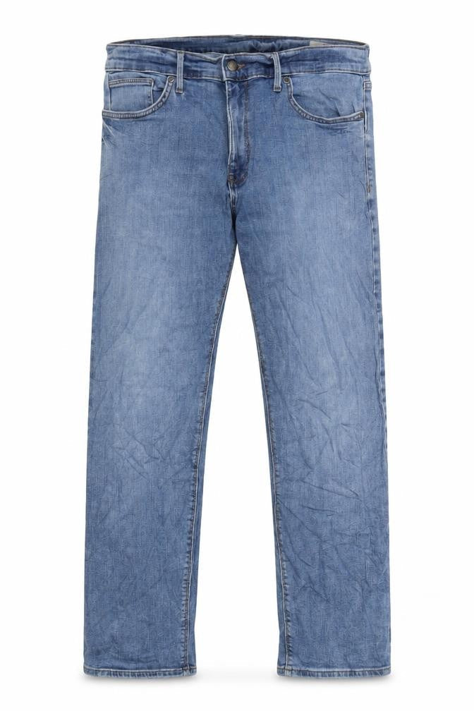 Marks & Spencer Mens Blue Herringbone Cotton Blend Straight Jeans Size 36 in L26 in Regular Zip